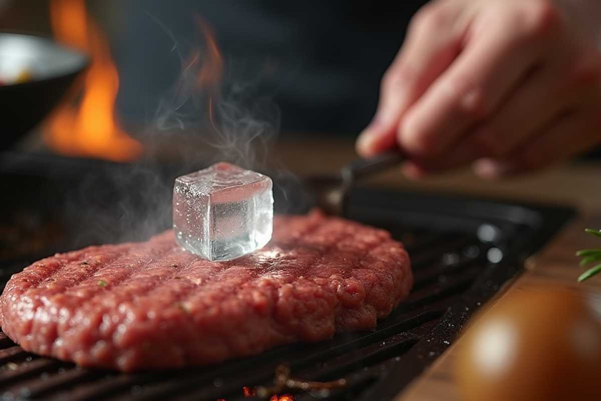 Cubetto di ghiaccio su hamburger