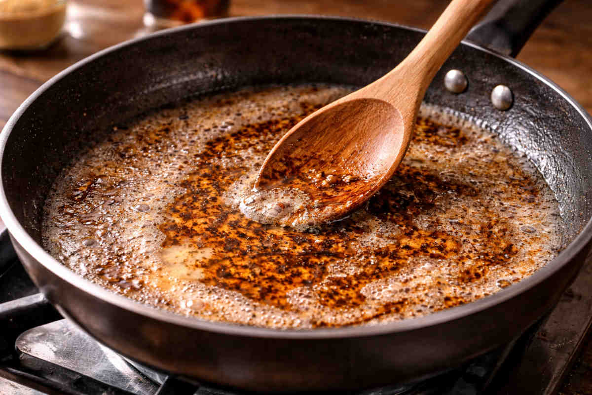 Burro nocciola sciolto in padella antiaderente
