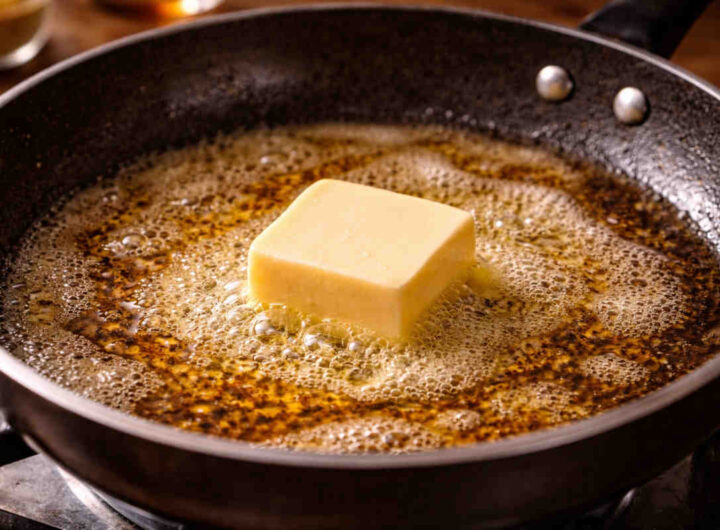 Pezzo di burro che si sta sciogliendo in padella