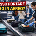 Controllo sicurezza di un aeroporto e cibo in valigia