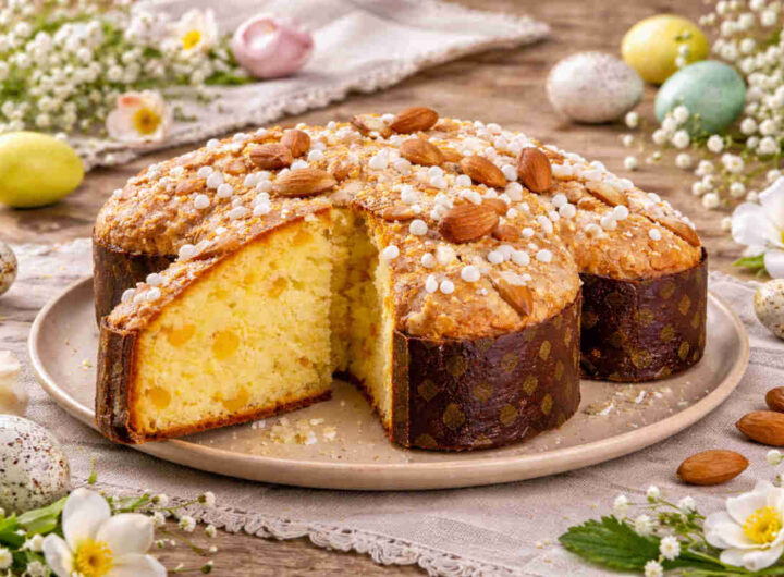 Colomba pasquale su tavola imbandita a festa