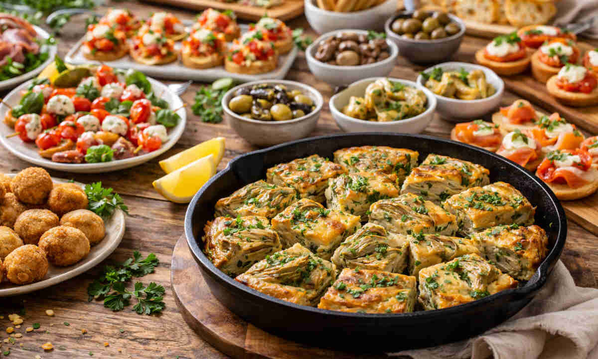 Tavola da buffet con tantissimi antipasti colorati e saporiti