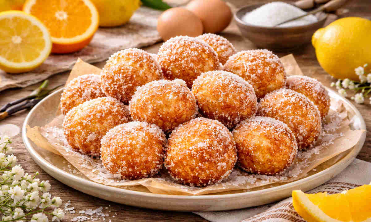 Piatto da portata con sopra Frittelle di riso di San Giuseppe