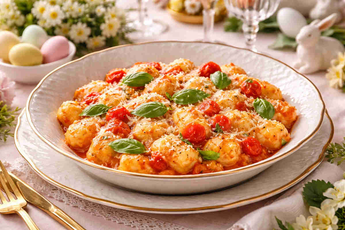 Piatto fondo con all'interno degli gnocchi preparati secondo la ricetta di Cannavacciuolo