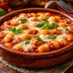 Tegamino in coccio con all'interno degli gnocchi alla sorrentina squisiti