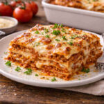 Piatto con sopra una lasagna al ragù fatta in padella secondo la ricetta di Benedetta Parodi