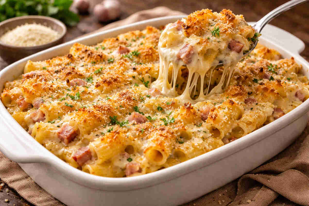 Pirofila di ceramica da forno con all'interno la Pasta al gratin napoletana