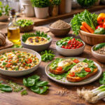 Tavola rustica in legno con sopra verdure e legumi