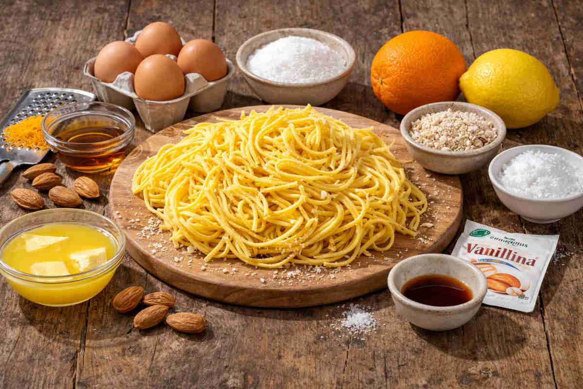 Ingredienti per preparare una torta di tagliolini dolce