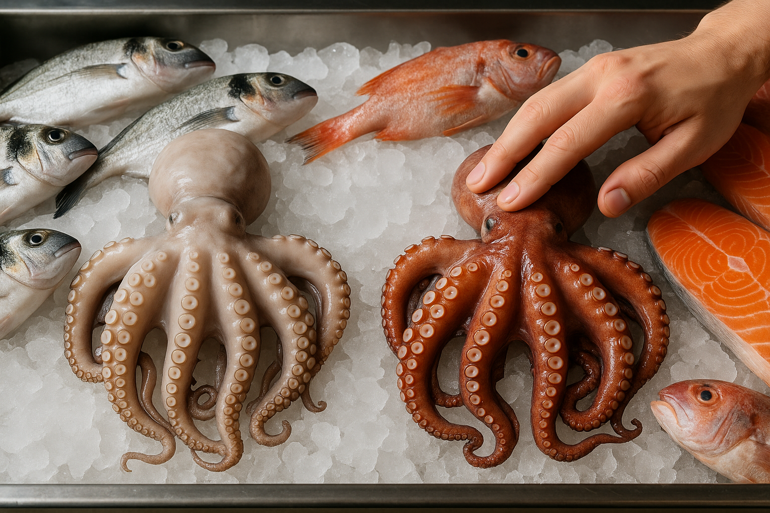 Come riconoscere il pesce fresco al banco: polpo fresco vs decongelato