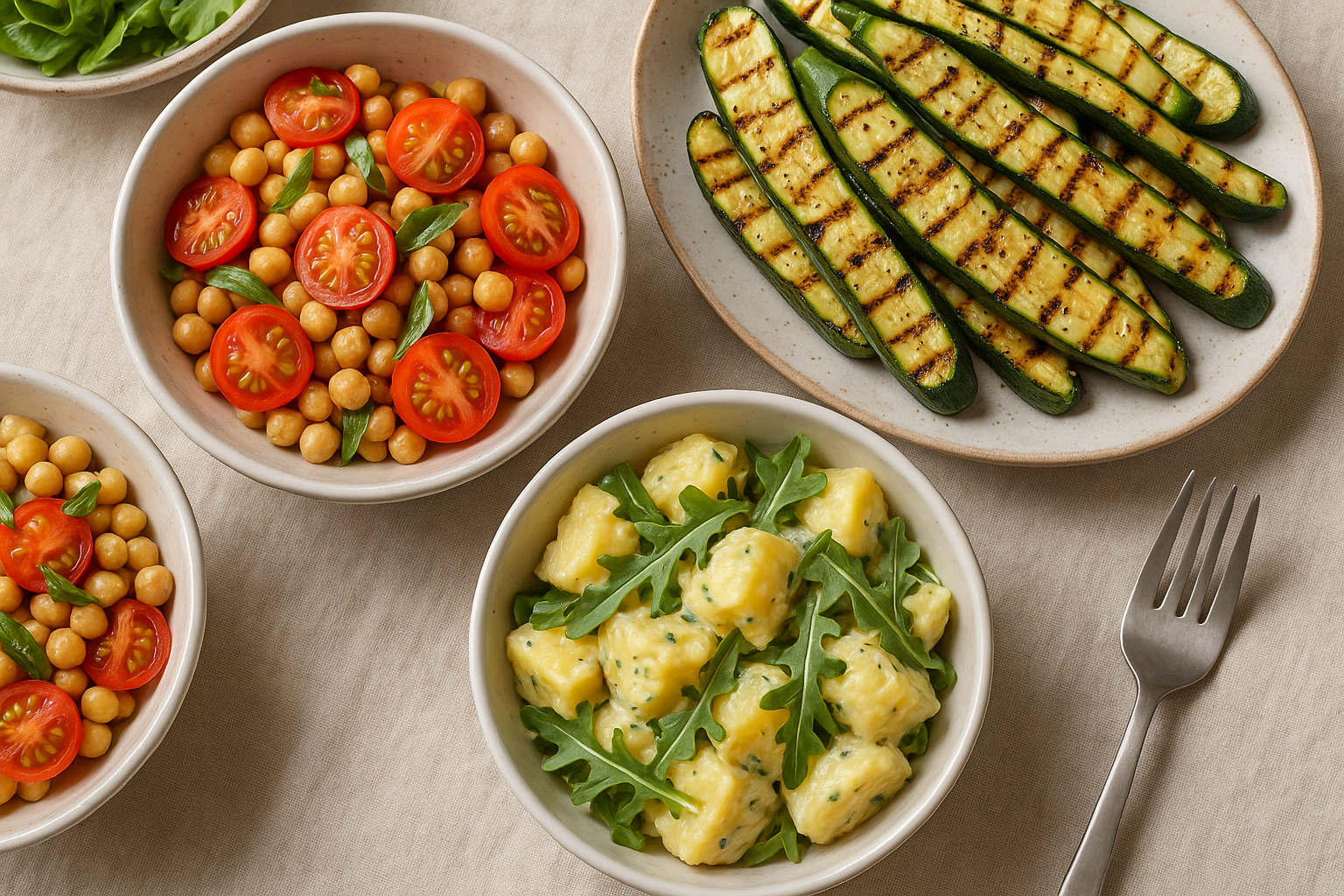 Contorni estivi veloci: pomodorini marinati, zucchine grigliate e insalata di patate con rucola (2)