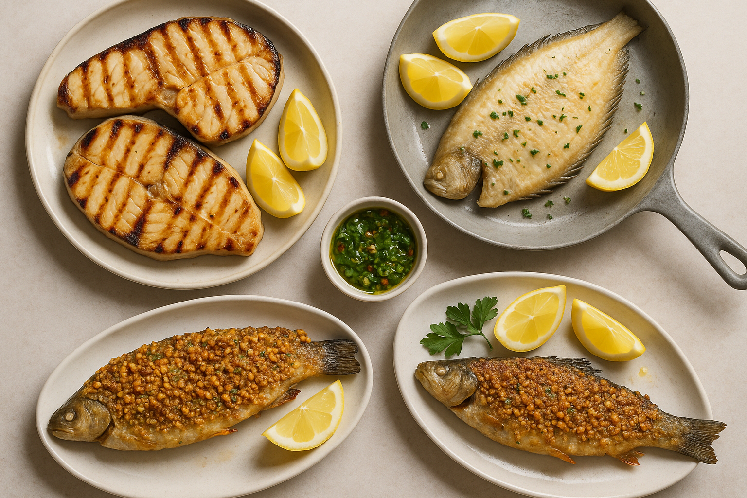 Pesce estivo alla griglia: pesce spada, sogliola e trota in crosta di nocciole (2)
