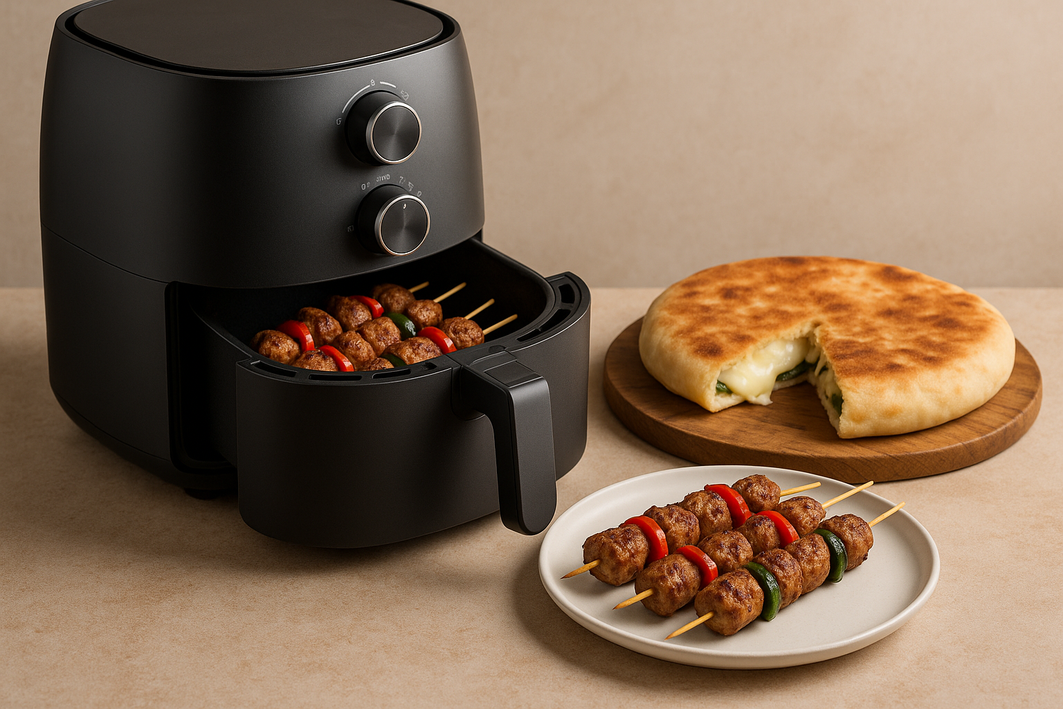 Ricette con la friggitrice ad aria: spiedini di kebab, focaccia in padella e piatti veloci per l'estate