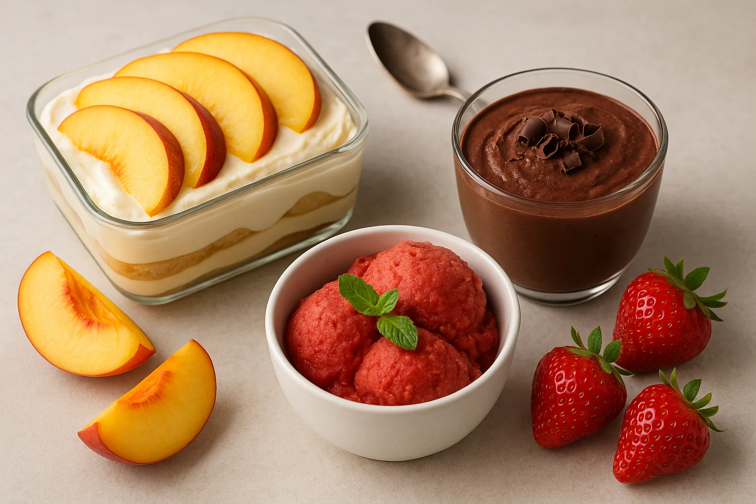 Dolci estivi senza uova: tiramisu alle pesche e mousse al cioccolato veloce