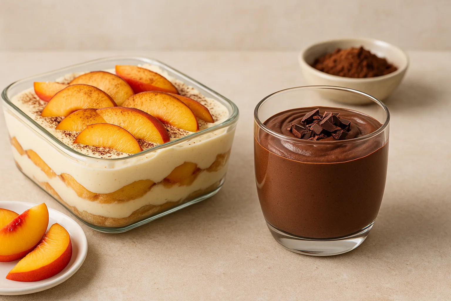 Dolci freddi senza uova: tiramisu alle pesche e mousse al cioccolato per chi ha intolleranze