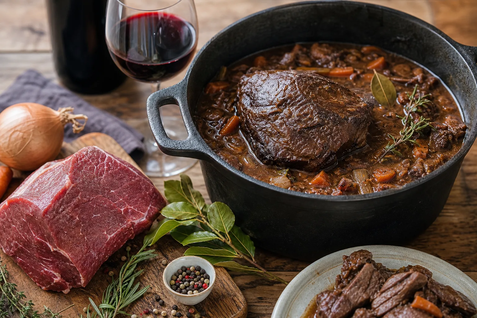 Brasato perfetto: carne di qualità, vino rosso e cottura lenta — i segreti dello chef