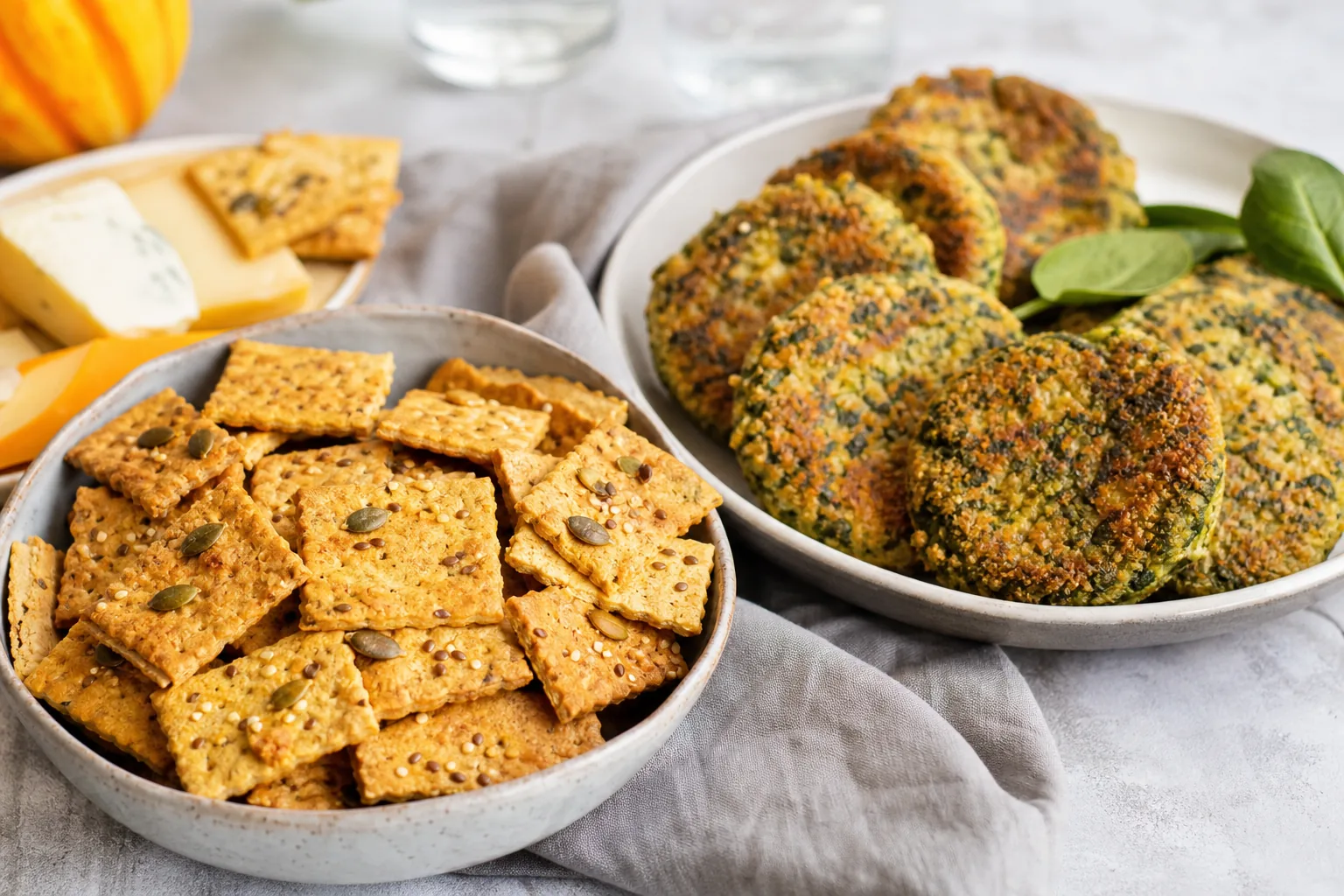 Snack e aperitivi fatti in casa: cracker di zucca e cotolette vegetariane