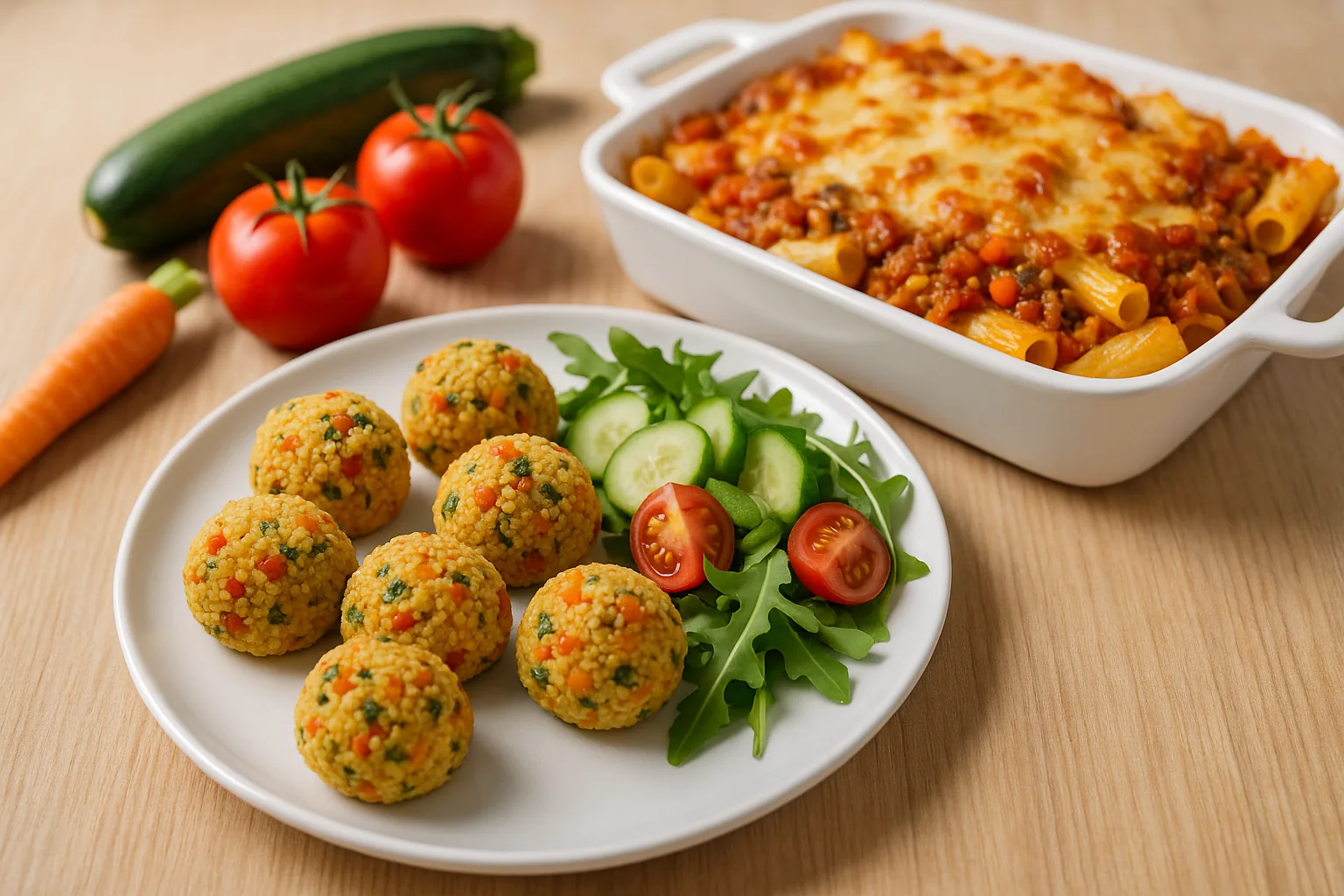 Ricette vegetariane estive: pasta gratinata con ragù vegetale, polpette di cous cous e verdure (2)