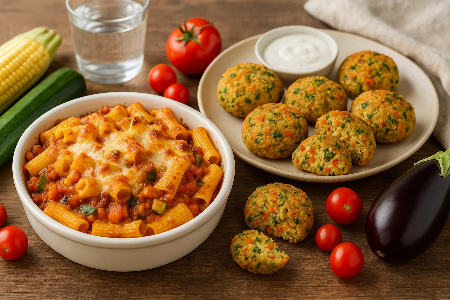 Ricette vegetariane estive: pasta gratinata con ragù vegetale, polpette di cous cous e verdure
