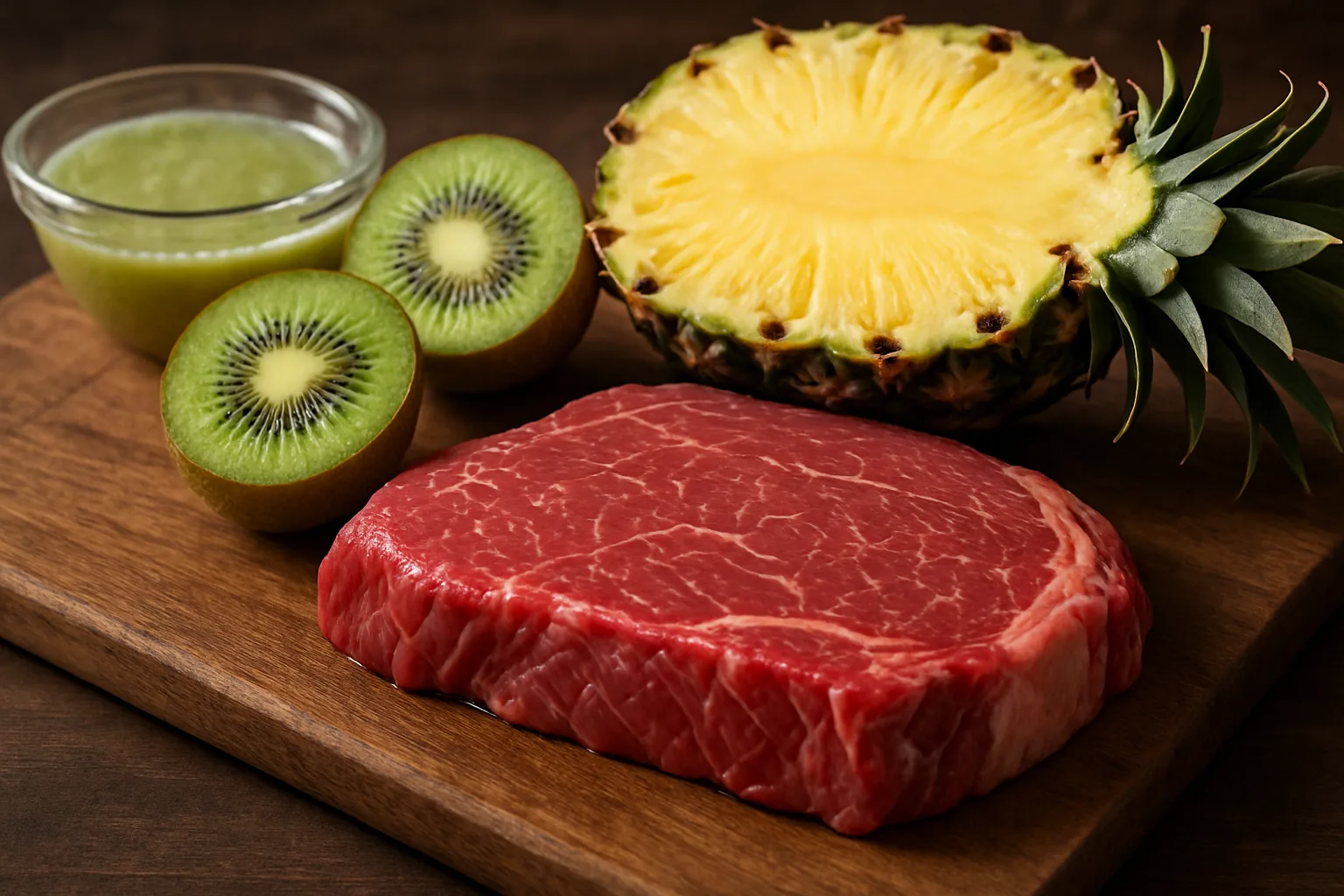 Il trucco della frutta per ammorbidire la carne: bromelina e actinidina di kiwi e ananas